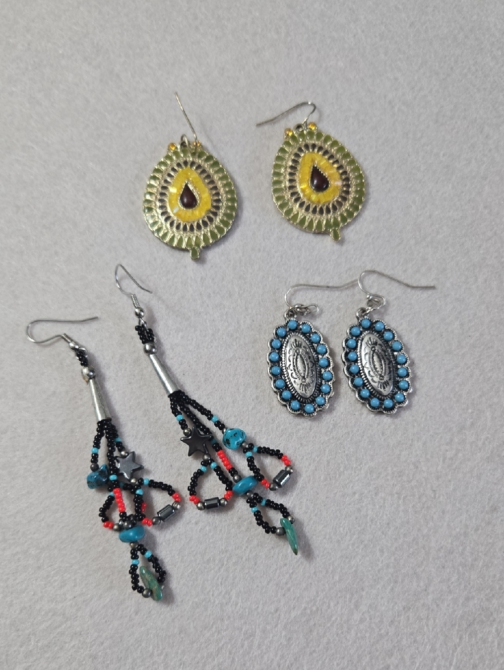 Artisan Turquoise and Silver Beaded Earrings  Faux Tourquoise Enamel Paint